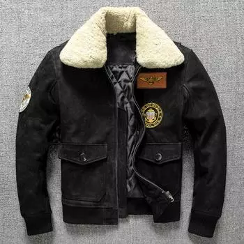 Мужская кожаная куртка из натуральной яловой кожи с первым слоем, мужская пилотная хлопковая куртка с лацканами ВВС, летный костюм, куртка большого размера S