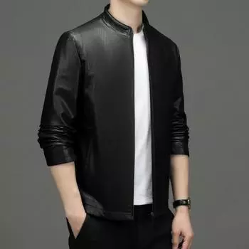 Мужская кожаная куртка из оленя, весенне-осенняя облегающая короткая короткая мотоциклетная кожаная куртка с воротником-стойкой для среднего возраста, верхняя кожаная куртка 4XL