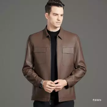 Мужская кожаная куртка из овчины с лацканами, деловая повседневная кожаная куртка, модная простая куртка, новый стиль 170