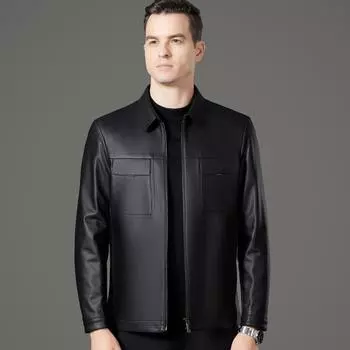Мужская кожаная куртка из овчины с лацканами, деловая повседневная кожаная куртка, модная простая куртка, новый стиль 170