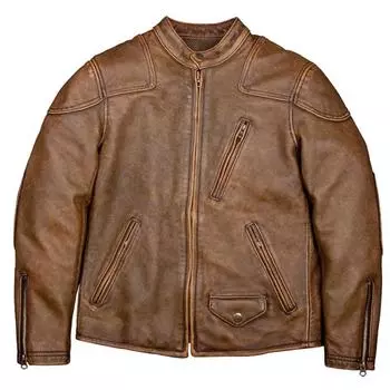 Мужская кожаная куртка китайского размера из толстой натуральной коровьей кожи толщиной 1,3 мм, потертая натуральная кожа, цвет землистого коричневого цвета, воротник-стойка, тонкая, короткая S