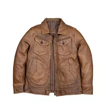 Мужская кожаная куртка китайского размера из мягкой натуральной коровьей кожи, винтажная, весна-осень S