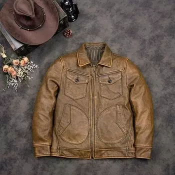 Мужская кожаная куртка китайского размера из мягкой натуральной коровьей кожи, винтажная, весна-осень S