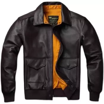Мужская кожаная куртка китайского размера из натуральной коровьей кожи A2, летная куртка ВВС, летные куртки для мужчин, кожаная куртка-авиатор S
