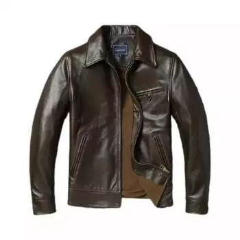 Мужская кожаная куртка китайского размера, классическая, 1940 года, из натуральной коровьей кожи, оливково-зеленого цвета, облегающая, весна-осень S