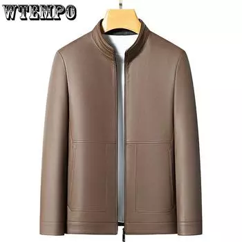 Мужская кожаная куртка, куртка из высококачественной кожи, воротник-стойка, утепленная, теплая, весенняя и осенняя, одежда для пап, кожаная куртка для мужчин M