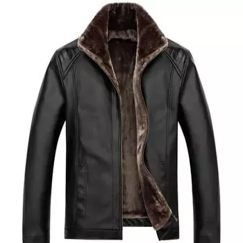 Мужская кожаная куртка, меховая универсальная мужская кожаная куртка с лацканами, средний и новый стиль, мужская одежда, одежда для пап, утолщенный модный бренд M