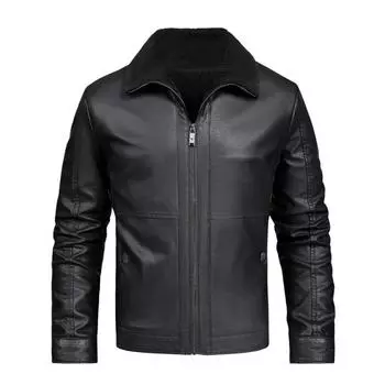 Мужская кожаная куртка, мужская деловая короткая мотоциклетная куртка из искусственной кожи, зеленая куртка середины осени, зимняя куртка плюс бархат M