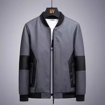 Мужская кожаная куртка Мужская модная осенне-зимняя повседневная куртка для мотоциклистов Мужская одежда M серый