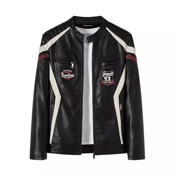 Мужская кожаная куртка Мужская мотоциклетная куртка Осенью и зимой Мужская куртка из искусственной кожи L чёрный