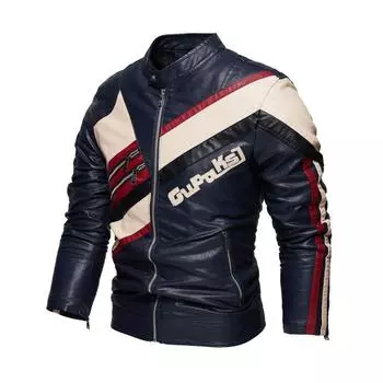 Мужская кожаная куртка, мужская осенне-зимняя модная тенденция в цвете, красивая куртка из искусственной кожи с изображением локомотива, мужская одежда L
