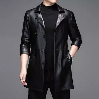 Мужская кожаная куртка, мужская осенне-зимняя ветровка из овчины большого размера для людей среднего и пожилого возраста, мужская кожаная куртка для папы 170