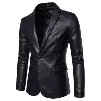 Мужская кожаная куртка Мужская верхняя куртка Slim Fit Casual Leather Jacket M чёрный