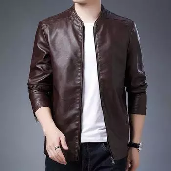 Мужская кожаная куртка, мужская весна и осень, корейская версия, облегающая, красивая, осенне-зимняя, бархатная, локомотивная, из искусственной кожи M