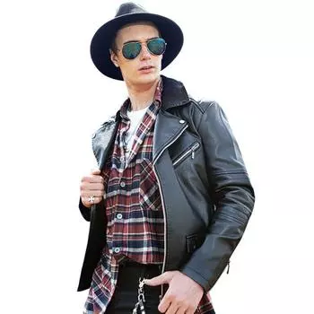 Мужская кожаная куртка на молнии из искусственной кожи, осенняя тонкая куртка, мотоциклетная кожаная куртка M чёрный