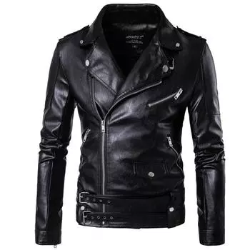 Мужская кожаная куртка на молнии Wolverine Casual PU Leather Locomotive Coat Logan Bomber Jacket Slim Coat M