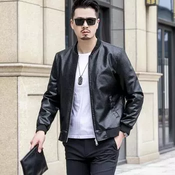 Мужская кожаная куртка на весну и осень, тонкое пальто, кожаная новая мужская куртка, модная молодежная повседневная куртка M
