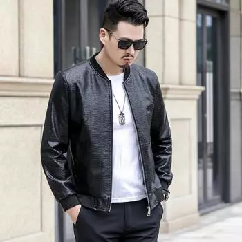 Мужская кожаная куртка на весну и осень, тонкое пальто, кожаная новая мужская куртка, модная молодежная повседневная куртка M