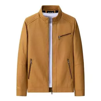 Мужская кожаная куртка Новая мужская куртка ПУ пальто Мотоциклетная одежда Флисовая кожаная куртка Мужская кожаная куртка M