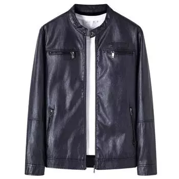 Мужская кожаная куртка осень и зима бархатная утолщенная кожаная куртка мужская молодежная мотоциклетная корейский стиль тонкая мужская одежда M