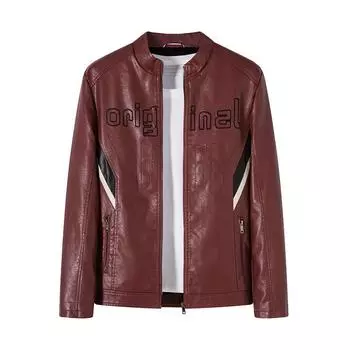 Мужская кожаная куртка осень-зима Мужская кожаная куртка из искусственной кожи Бейсбольный воротник с вышивкой Мужская мотоциклетная кожаная куртка Мужская L грязно-белый