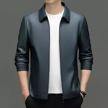 Мужская кожаная куртка осень-зима новая средняя деловая повседневная простая короткая куртка с лацканами из мягкой кожи мужская одежда M