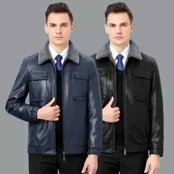 Мужская кожаная куртка осень-зима новый стиль для мужчин среднего возраста короткая повседневная цельная кожаная куртка из овечьего меха 170
