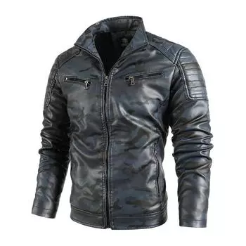 Мужская кожаная куртка осень-зима новый стиль бархатная утолщенная куртка из искусственной кожи большого размера камуфляжная куртка мужская одежда L