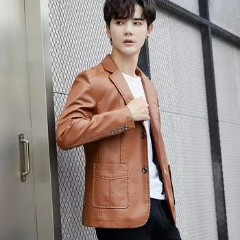 Мужская кожаная куртка, осенне-зимняя плюшевая новая тенденция, мотоциклетная утягивающая корейская версия, красивая молодежная кожаная куртка, куртка 4XL