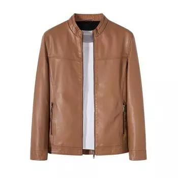 Мужская кожаная куртка, осенняя тонкая повседневная мотоциклетная куртка из искусственной кожи с лацканами, мужская L чёрный