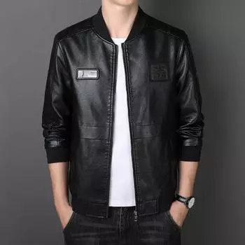 Мужская кожаная куртка, плюшевая и утолщенная, осенне-зимняя деловая повседневная кожаная куртка, облегающая мужская куртка с бейсбольным воротником M
