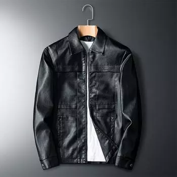 Мужская кожаная куртка Pu, мужская мотоциклетная куртка, осень и зима, новая кожаная куртка большого размера с воротником-стойкой и застежкой-молнией для мужчин M