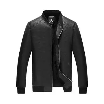 Мужская кожаная куртка с крокодиловым узором, зимняя кожаная куртка, повседневная, высококачественная, для папы, плюс бархатная кожаная куртка 52