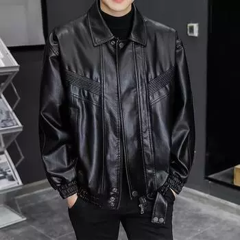 Мужская кожаная куртка с плюшем, новая корейская версия, модная, крутая и теплая одежда для молодежи на мотоциклах 4XL