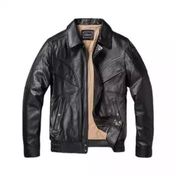 Мужская кожаная куртка с широкими краями, свободного покроя, мягкая, из натуральной коровьей кожи, черного цвета, летный костюм, короткий, свободного покроя