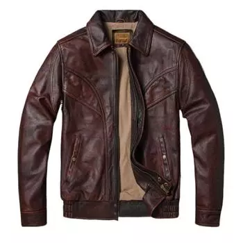 Китайский размер мужская кожаная куртка широкая грудь большой размер мягкий настоящий воловья кожа летный костюм короткий свободный крой S