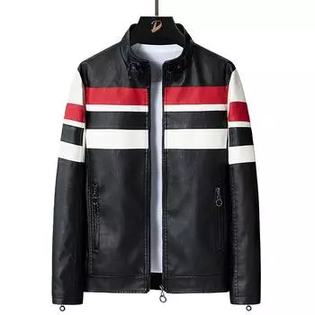 Мужская кожаная куртка с шитьем, мужская куртка, ПУ-пальто, мотоциклетная одежда, флисовая кожаная куртка, мужская облегающая M