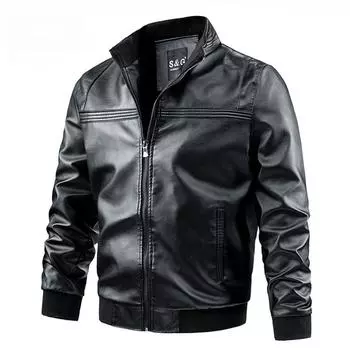 Мужская кожаная куртка Slim Fit Winter Plus Velvet Leather Jacket