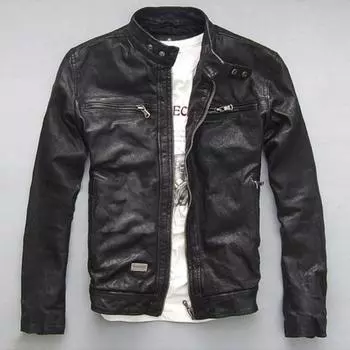 Мужская кожаная куртка Slim Locomotive Goatskin Jacket Мужское старое осеннее пальто из коровьей кожи XL