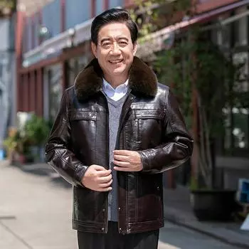 Мужская кожаная куртка со съемной подкладкой, флисовая подкладка, утолщенная, новая кожаная куртка больших размеров, зимняя куртка для людей среднего и пожилого возраста, одежда для папы M