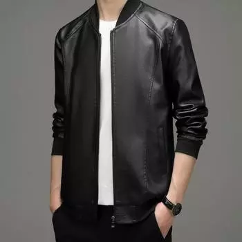 Мужская кожаная куртка среднего возраста, осенне-зимний бейсбольный воротник, мотоциклетная куртка из натуральной кожи, мужской повседневный тонкий стиль 4XL