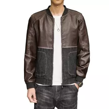 Мужская кожаная куртка Весна и осень Кожаная мужская кожаная куртка с тонким воротником Мужское пальто M