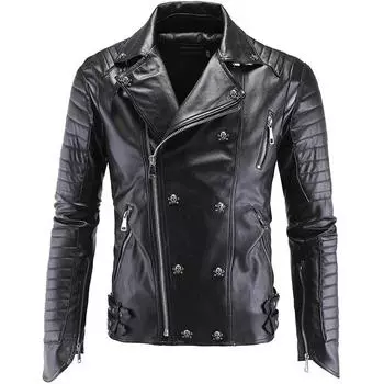 Мужская кожаная куртка в стиле панк Carrie Мотоциклетная кожаная куртка Harley