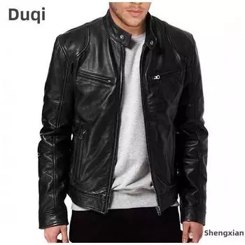 Мужская кожаная куртка в стиле панк осень/зима 2023 года — европейский/американский уличный стиль с воротником-стойкой и длинными рукавами M хаки