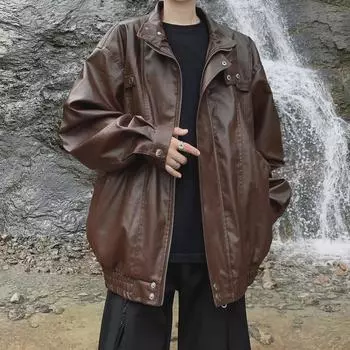 Мужская кожаная куртка в стиле ретро в американском стиле 2023 года — модная уличная одежда на осень, европейский и американский стиль, рабочая одежда для улицы Детройта XXL коричневый