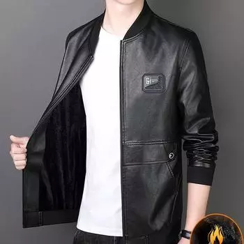 Мужская кожаная куртка весенне-осеннего тренда, деловая повседневная кожаная куртка в мотоциклетном стиле, утягивающая куртка с бейсбольным воротником, мужская куртка M