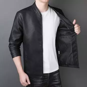 Мужская кожаная куртка весна и осень новая корейская версия тонкий тренд красивый зеленый модный повседневный универсальный кожаная куртка пальто M