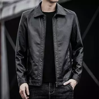 Мужская кожаная куртка весна и осень новая кожаная куртка среднего размера мужская куртка с лацканами из искусственной кожи деловая мужская одежда M