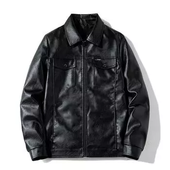 Мужская кожаная куртка весна и осень новый простой тренд универсальная красивая куртка из искусственной кожи однотонная куртка с лацканами для мужчин M чёрный