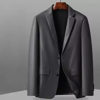 Мужская кожаная куртка весна-осень из искусственной кожи Single West для людей среднего возраста и молодежи, легкая роскошная деловая куртка из искусственной овчины 170 чёрный